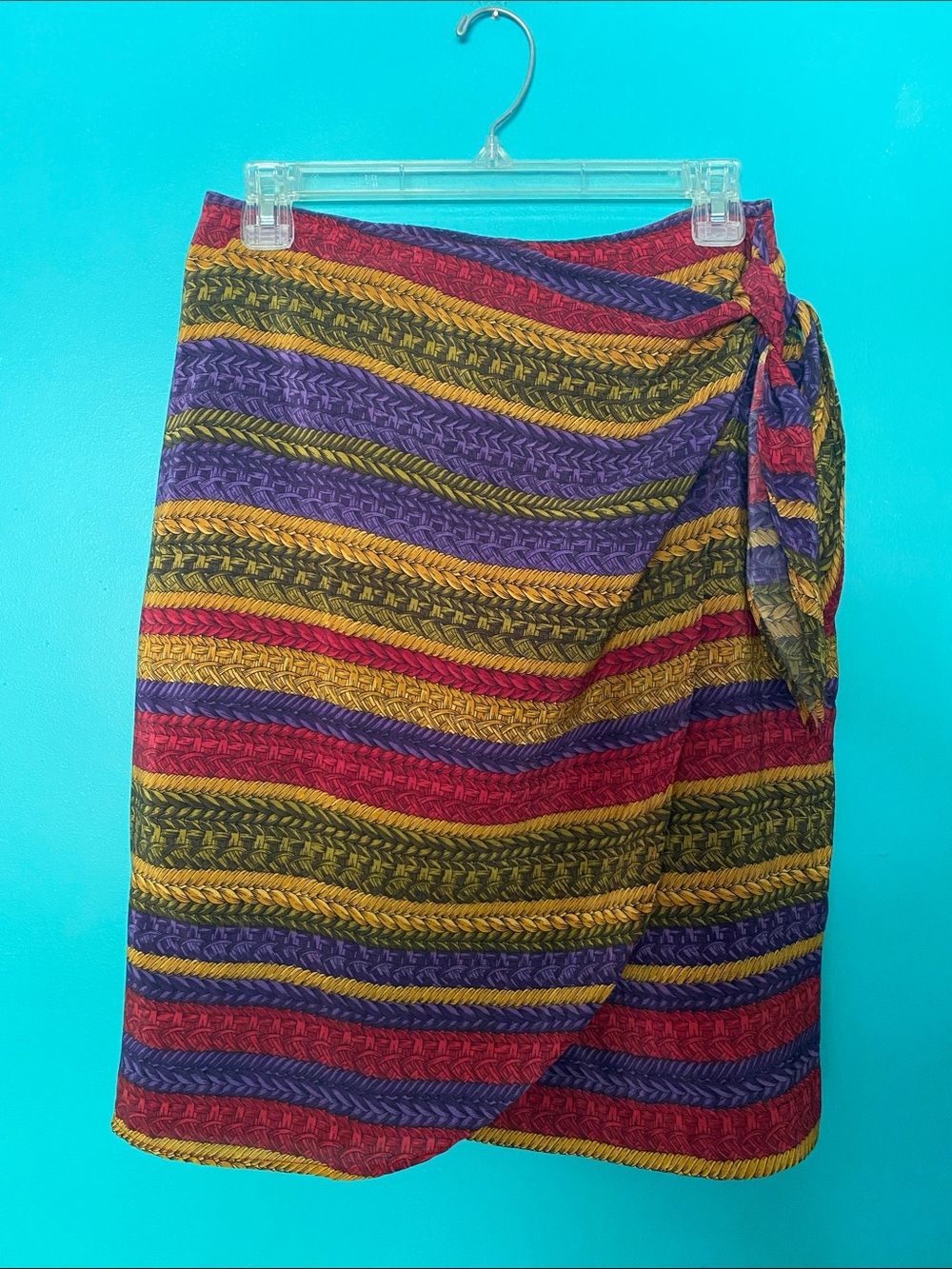90s Vintage Casual Corner 100% Silk Faux Wrap Mini Skirt 8